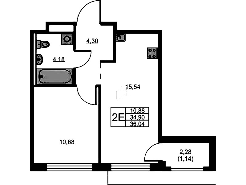 1-комнатная квартира 36.04 м², 7/9 эт., ЖК «GloraX Новоселье»
